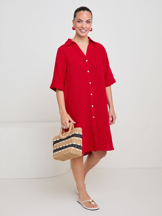 VESTIDO CAMISERO CORTO Rojo image number null