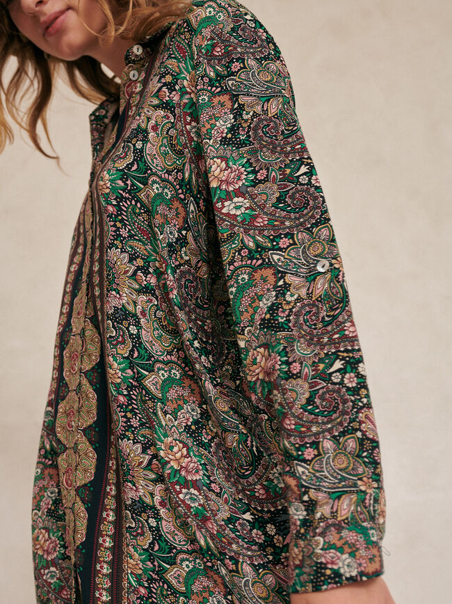 VESTIDO CORTO ESTAMPADO PAÑUELO Negro