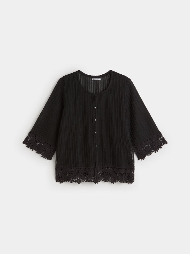 CHAQUETA DETALLE CROCHET Negro