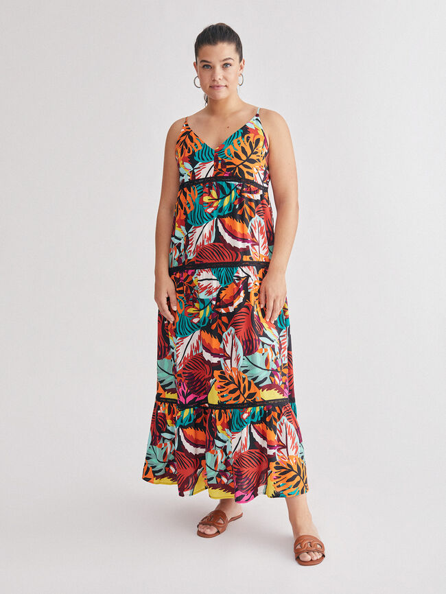 Vestido tirantes estampado Naranja