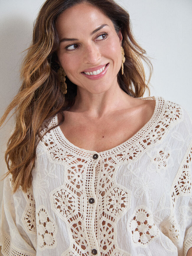 KIMONO CROCHET Crudo