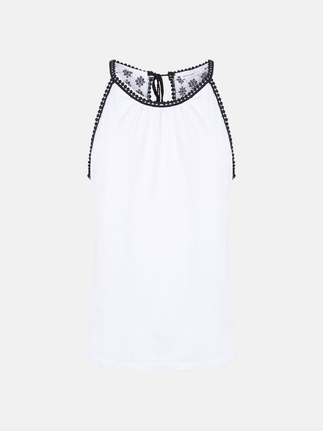 top halter detalle bordado 100% algodón Blanco Optico