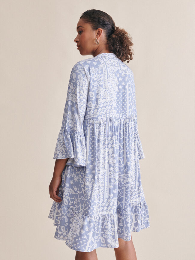 VESTIDO ESTAMPADO FLUIDO Celeste
