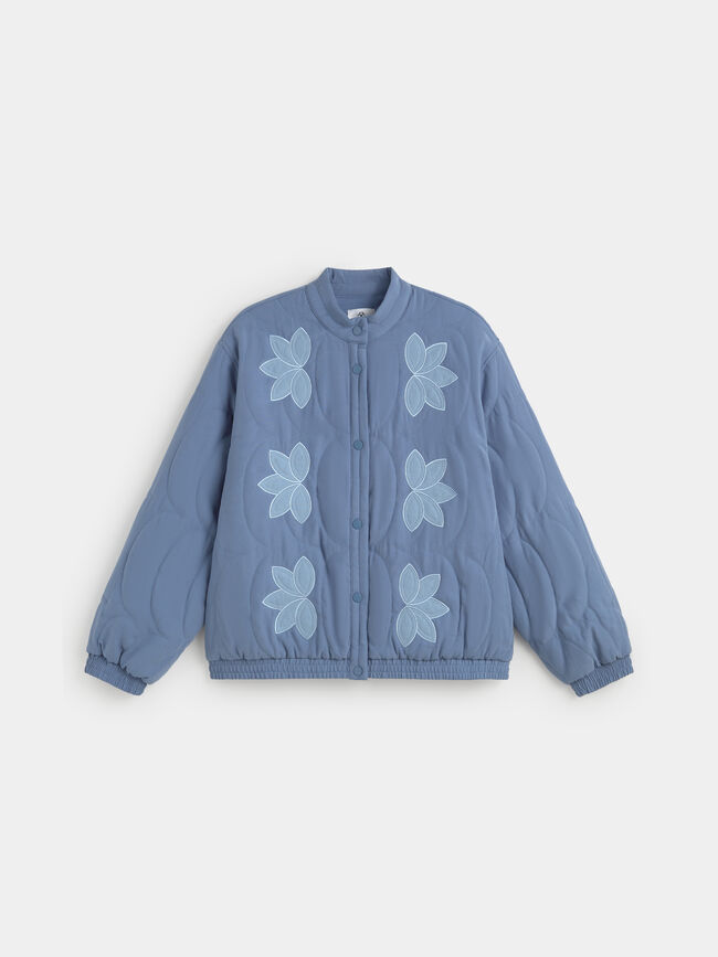 CHAQUETA BORDADA FLORES Azul Chambray