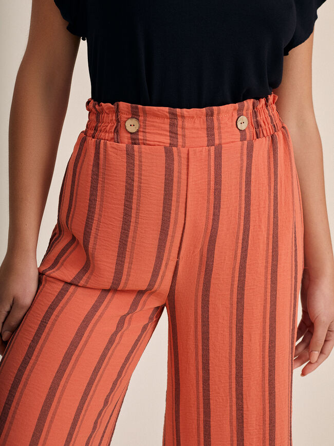 Pantalón culotte rayas Naranja quemado