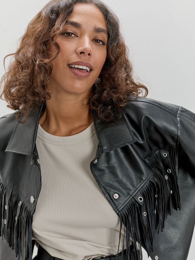 CHAQUETA FLUIDA FLECOS Negro