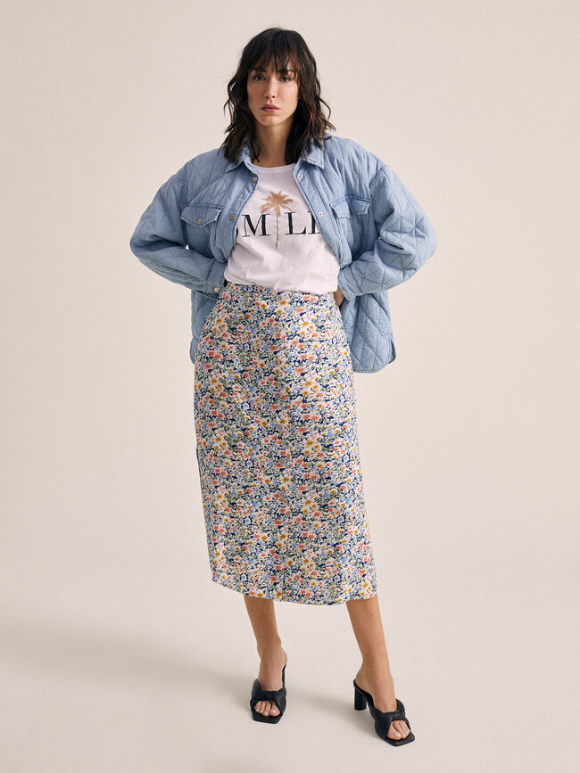 Falda estampada detalle botones Azul Marino