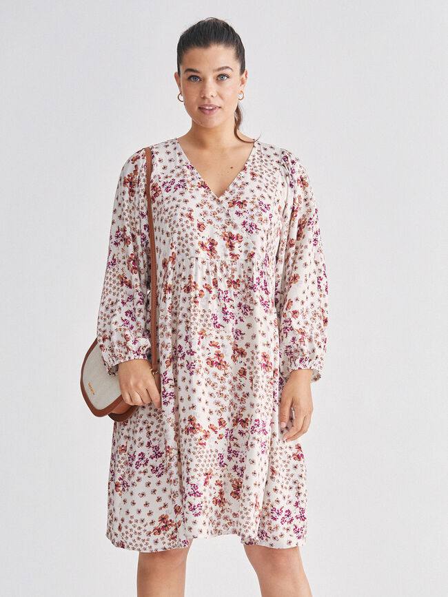 Vestido escote cruzado y manga larga abu Crudo