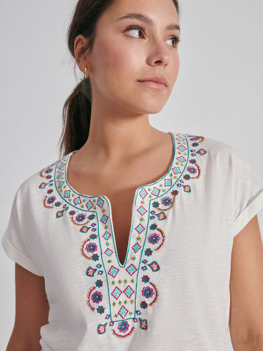 Camiseta algodón bordados Blanco Hueso image number null