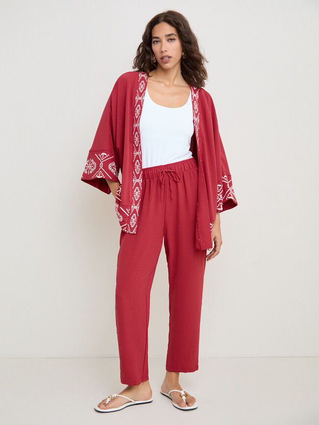 KIMONO FLUIDO BORDADO Rojo Cabaret