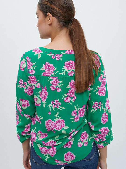 BLUSA estampada flores VERDE OPALO image number null