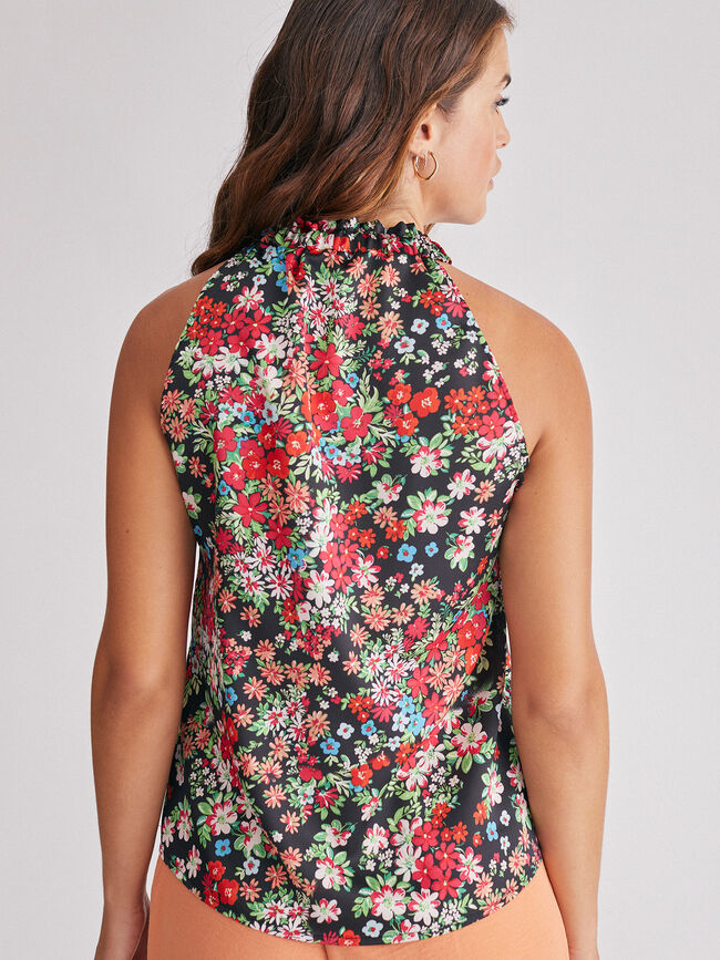 Top volante escote estampado Negro