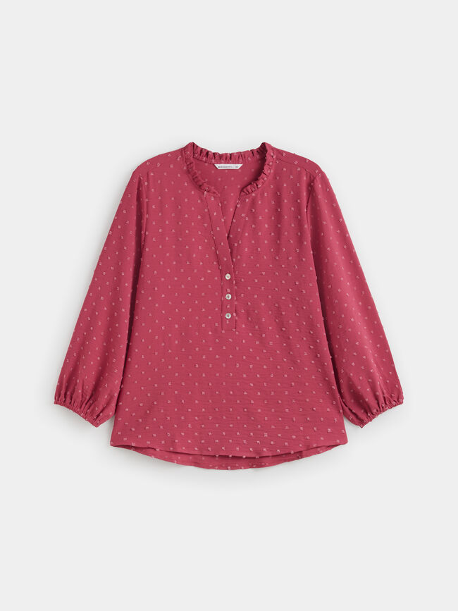 Blusa bordado Plumeti rosa frambuesa