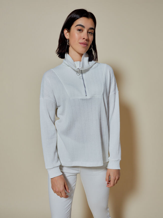 SUDADERA textura CREMALLERA Blanco Optico