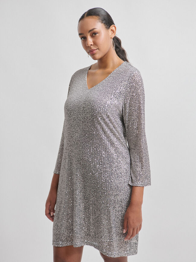 VESTIDO CORTO LENTEJUELAS Gris