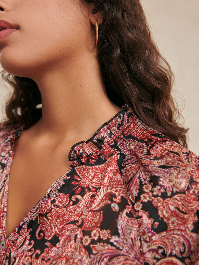 Blusa cuello nido abeja ROJO TANGO