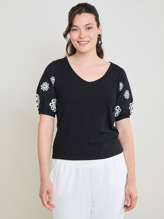 CAMISETA BORDADO MANGA Negro image number null