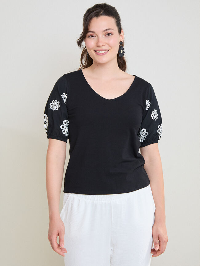 CAMISETA BORDADO MANGA Negro