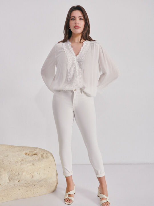 Blusa romántica puntilla Blanco Optico image number null