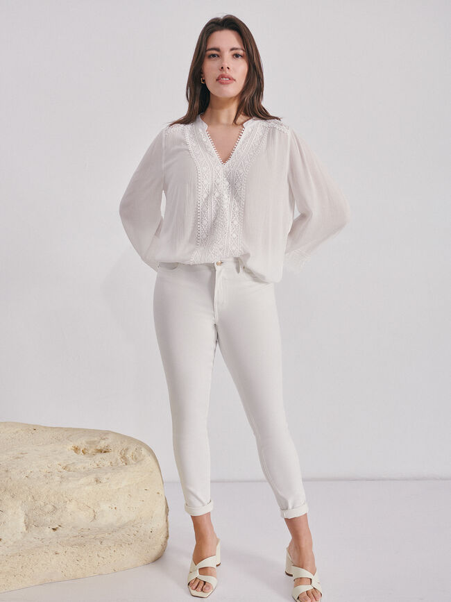 Blusa romántica puntilla Blanco Optico