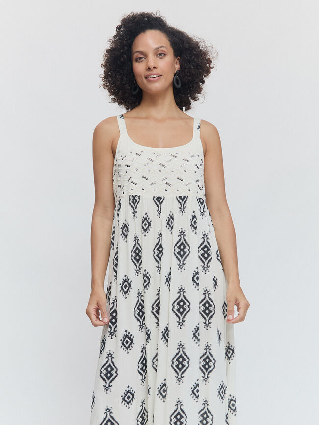 VESTIDO BORDADOS MIDI Negro