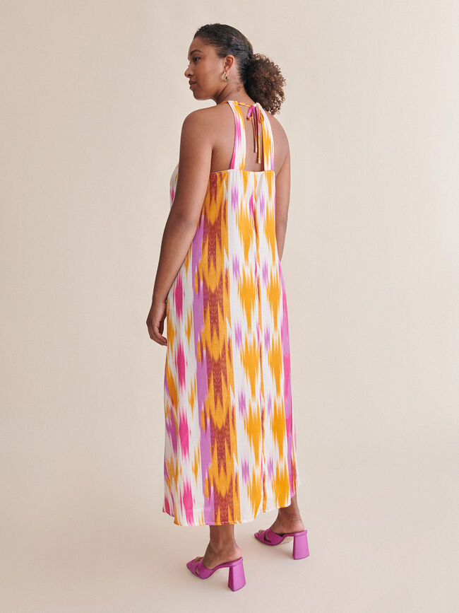 Vestido halter estampadO satén Crudo Claro