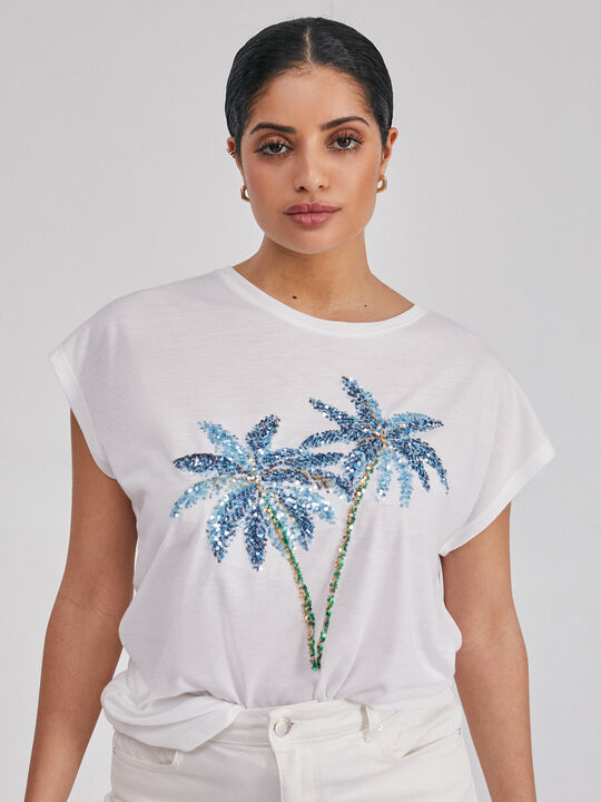CAMISETA FLUIDA LENTEJUELAS Blanco Optico image number null
