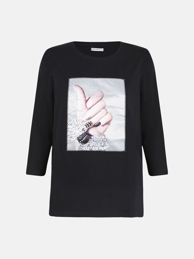 camiseta estampada aplique brillos Negro