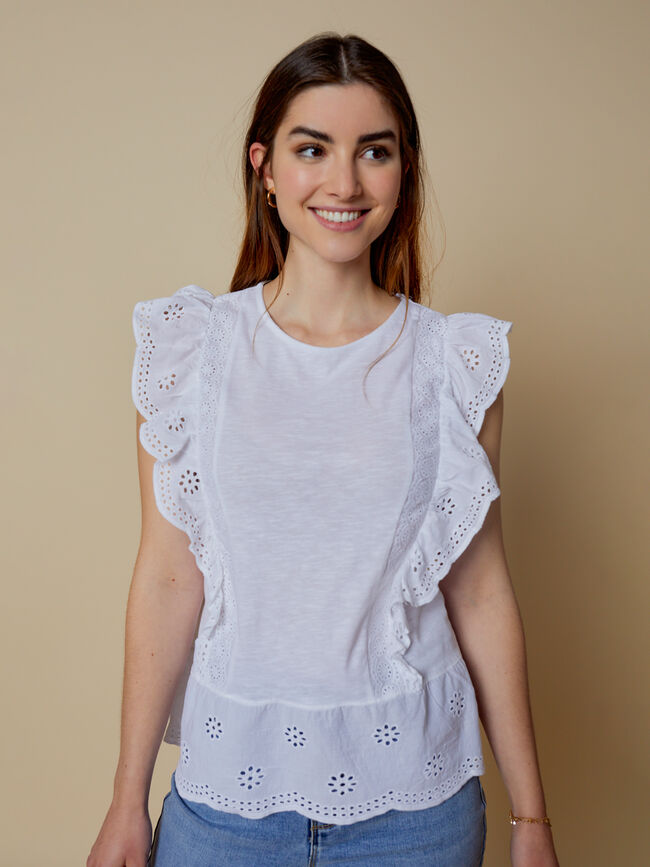 camiseta detalles peplum 100% algodón Blanco Optico
