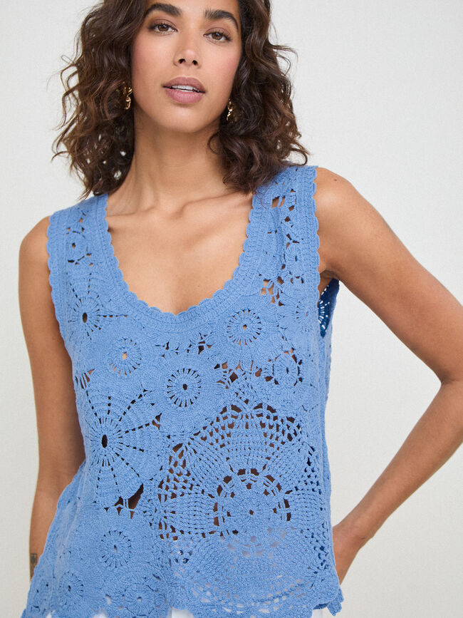 TOP CUELLO REDONDO Azul Chambray