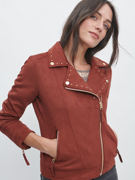 CAZADORA BIKER TACHUELAS naranja barro image number null