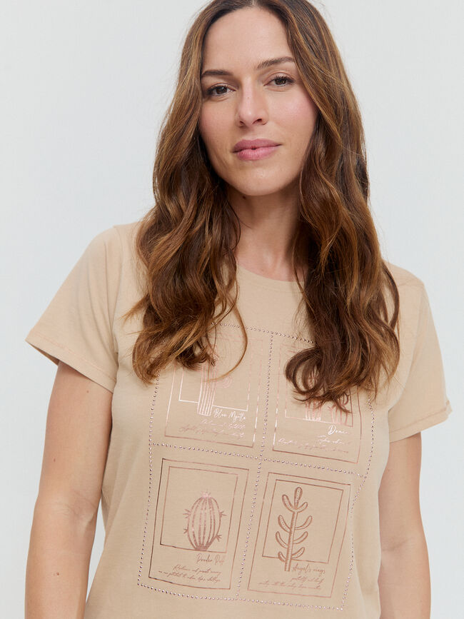 CAMISETA POSICIONAL FLORES Beige