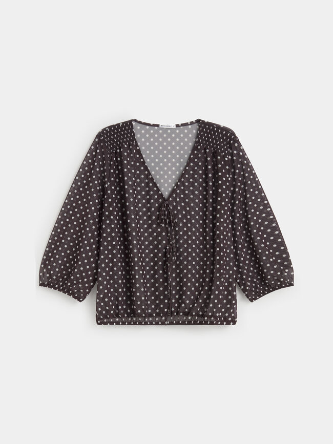 BLUSA TUL TOPOS GLOBO Marron