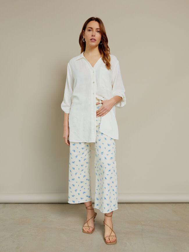 Camisa larga botones en mangas Blanco Optico