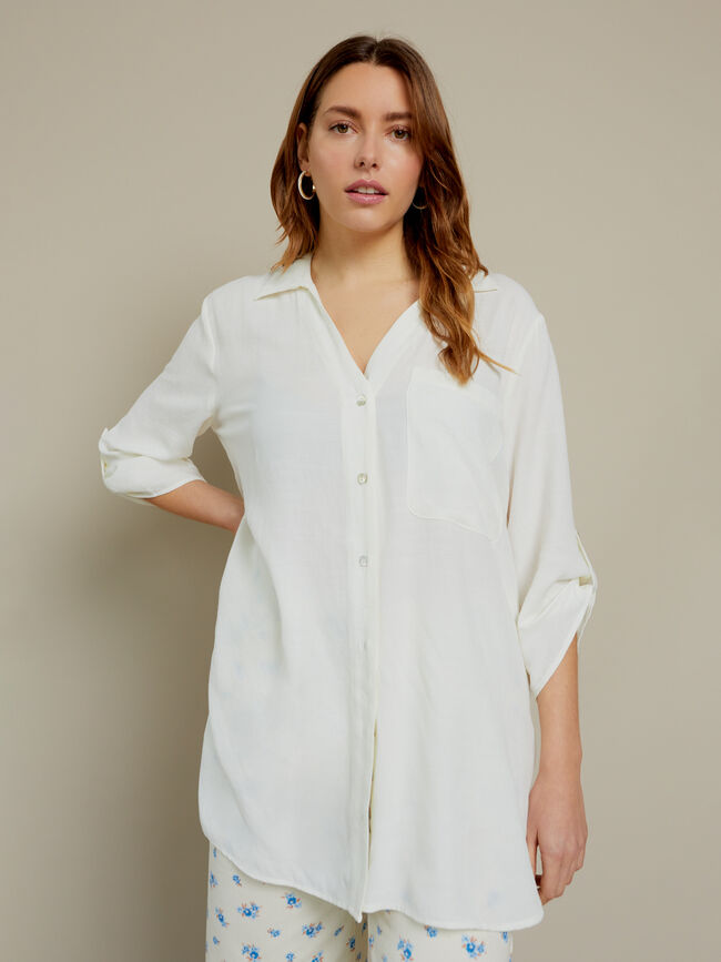 Camisa larga botones en mangas Blanco Optico