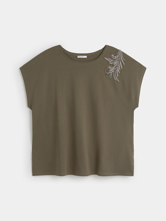 CAMISETA HOMBRERA BRILLANTE kaki oscuro image number null