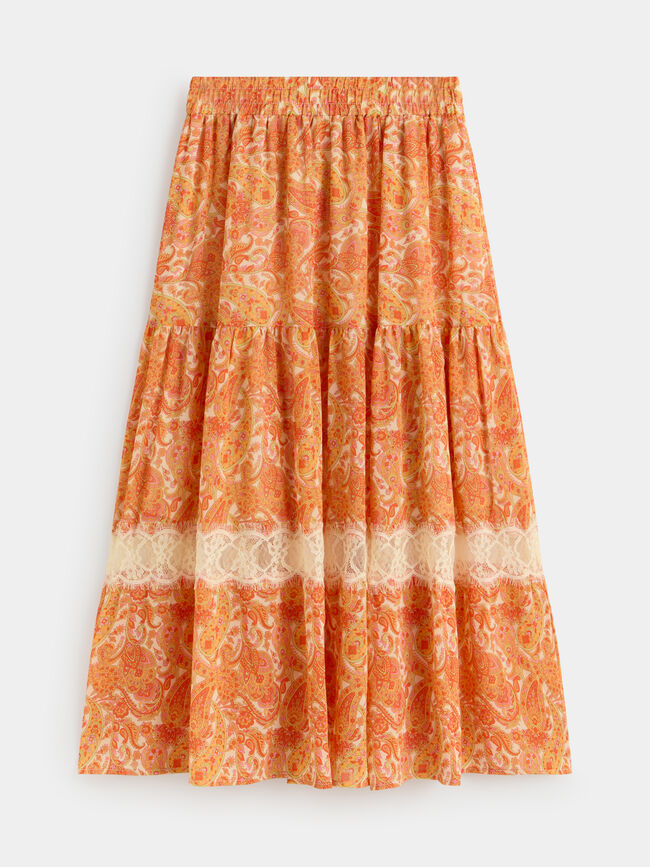 FALDA ESTAMPADA encaje naranja coral