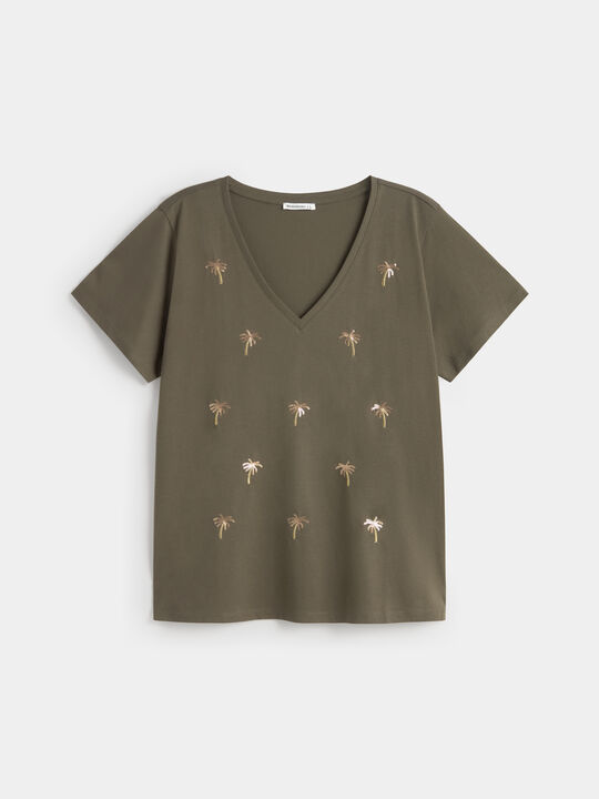 CAMISETA PALMERAS BORDADAS Kaki image number null