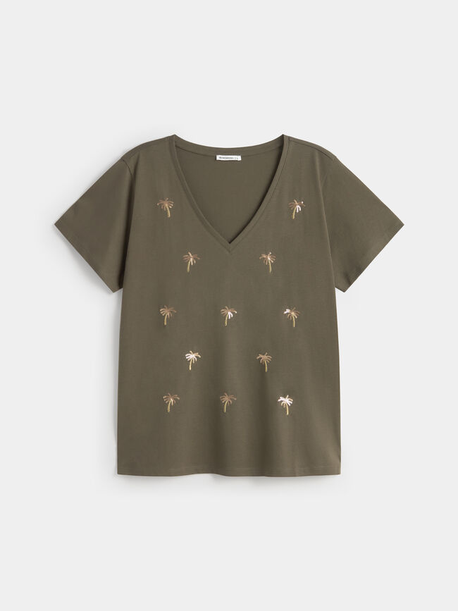 CAMISETA PALMERAS BORDADAS Kaki