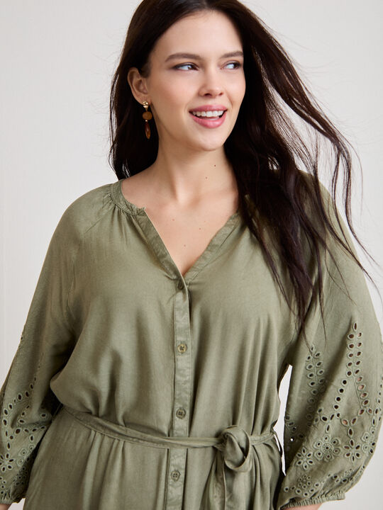 VESTIDO LARGO BORDADOS Kaki image number null