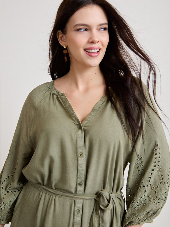 VESTIDO LARGO BORDADOS Kaki