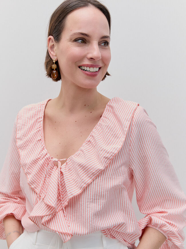 BLUSA VOLANTES RAYAS Coral