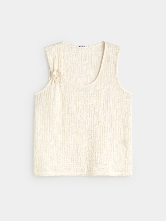 CAMISETA FLOR CRINKLE Blanco Hueso image number null