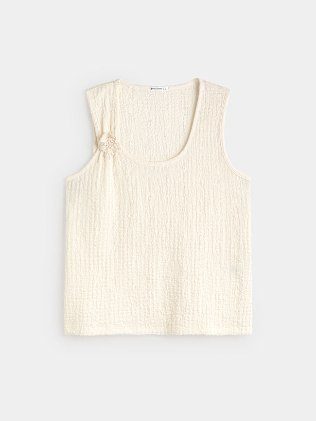 CAMISETA FLOR CRINKLE Blanco Hueso