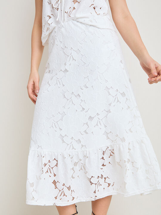 FALDA ENCAJE FLORES Blanco Optico image number null