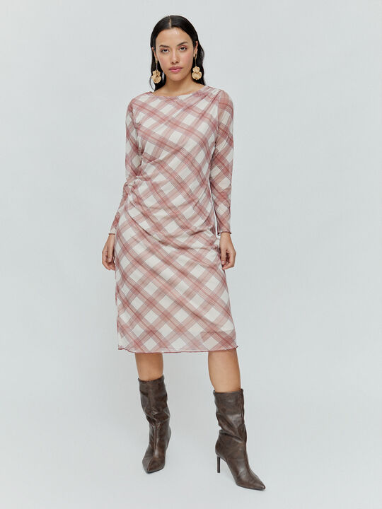 VESTIDO TUL FRUNCES Beige image number null