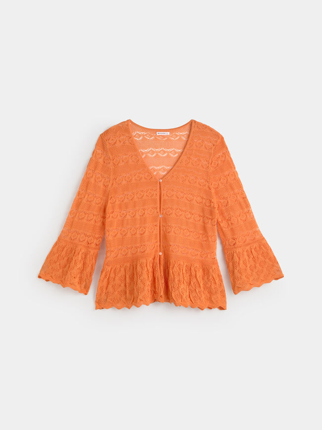 C&Aacute;RDIGAN MANGA VOLANTE Naranja