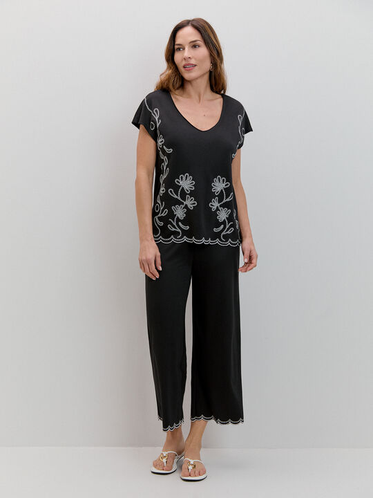 PANTALON FLORES Negro image number null