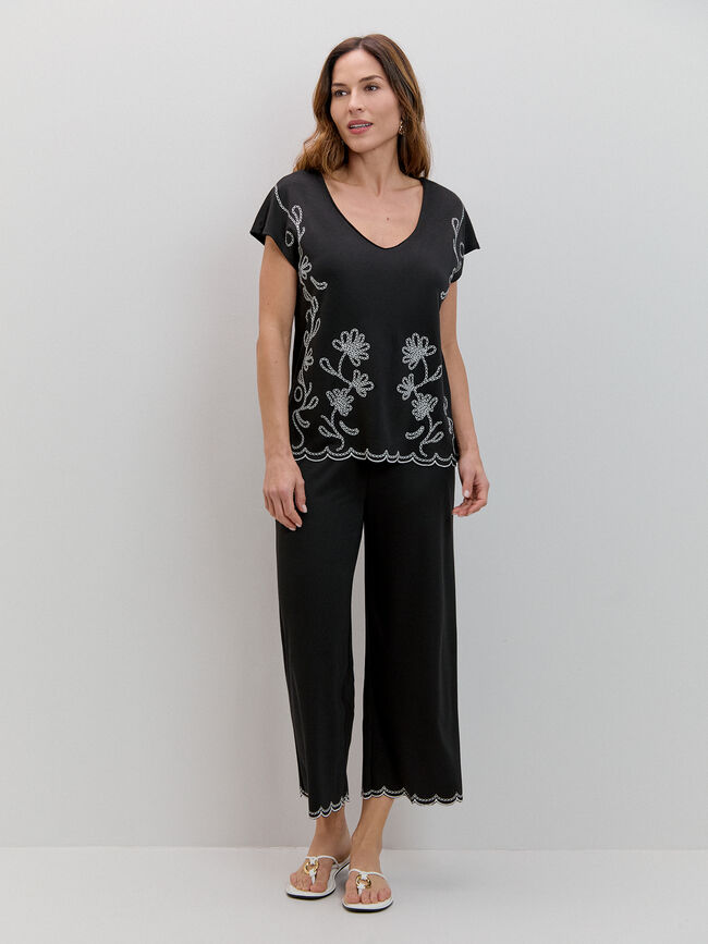 PANTALON FLORES Negro
