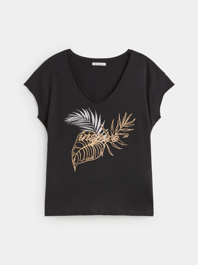 Camiseta algodón estampada Negro